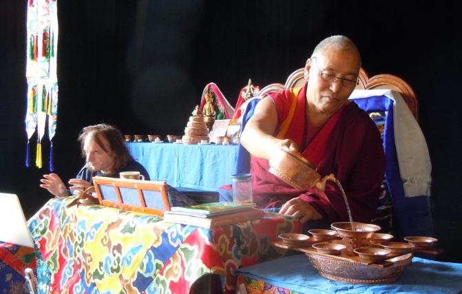 Lama Sangye Monlam preparing chutor during his Ma Gyud teachings
  in Graz 2013 and Peter Alan Roberts interpreting